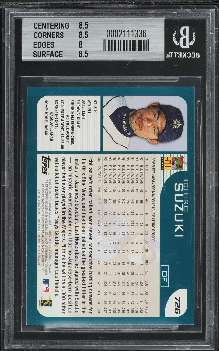 2001 Topps Ichiro Suzuki ROOKIE #726 BGS 8.5 NM-MT+