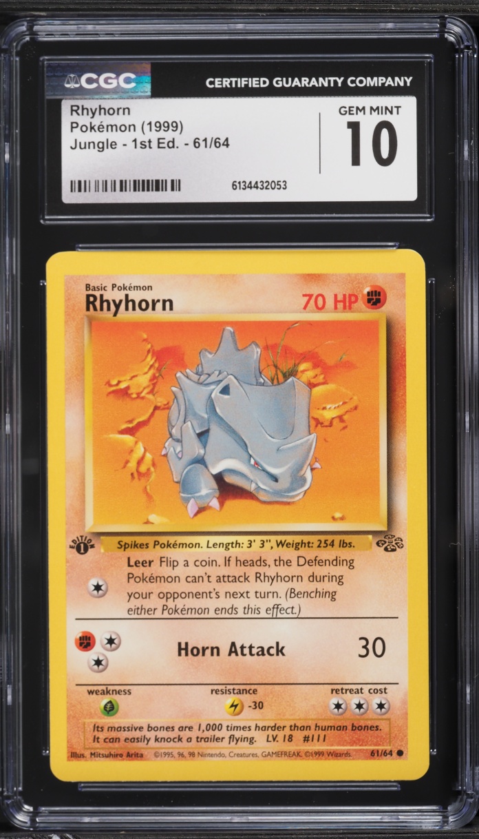 1999 Pokemon Jungle 1st Edition Rhyhorn #61 CGC 10 GEM MINT