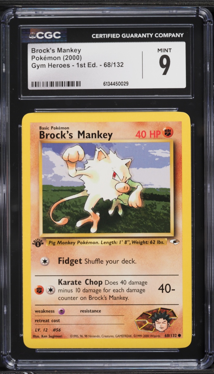 2000 Pokemon Gym Heroes 1st Edition Brock's Mankey #68 CGC 9 MINT