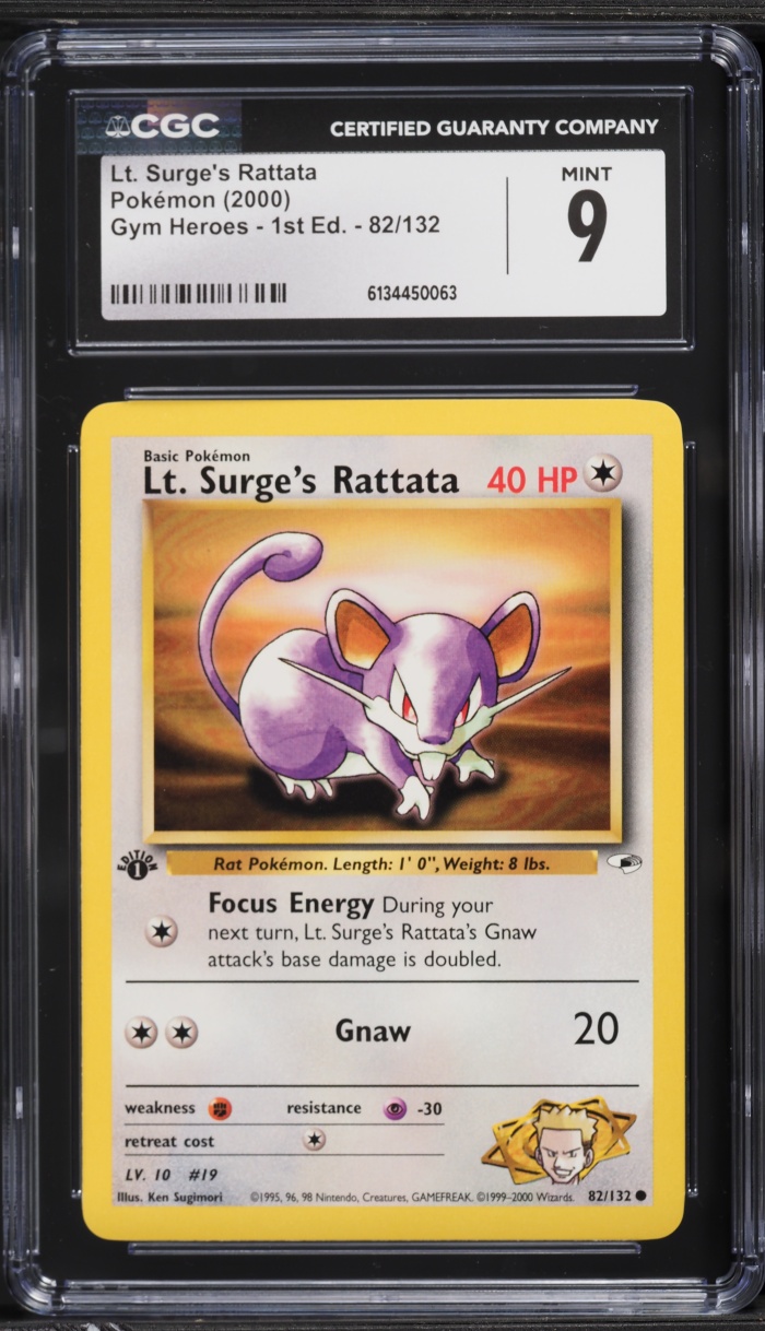 2000 Pokemon Gym Heroes 1st Edition Lt. Surge's Rattata #82 CGC 9 MINT