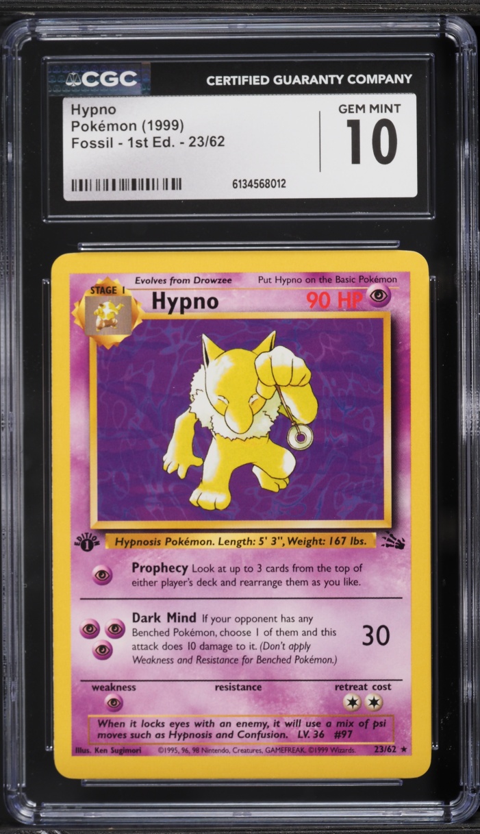 1999 Pokemon Fossil 1st Edition Hypno #23 CGC 10 GEM MINT