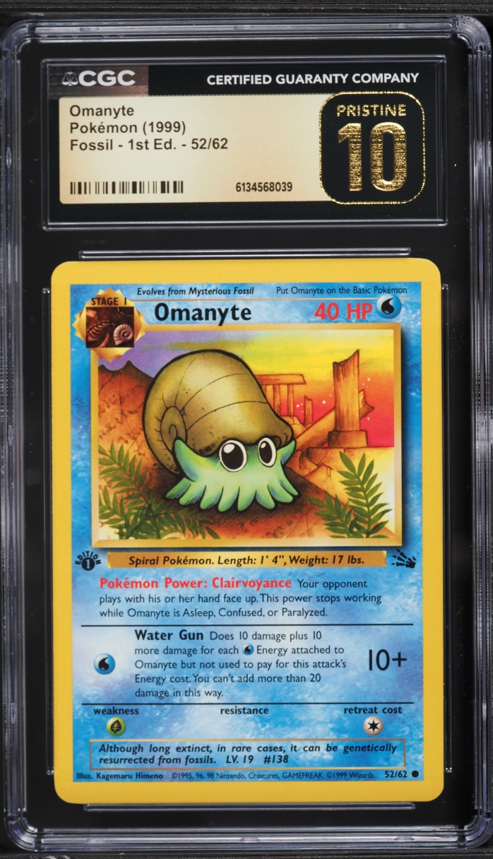 1999 Pokemon Fossil 1st Edition Omanyte #52 CGC 10 PRISTINE
