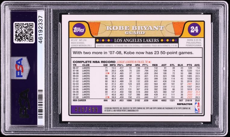 2008 Topps Chrome Orange Refractor Kobe Bryant w/ LeBron James /499 #24 PSA 10 GEM MINT