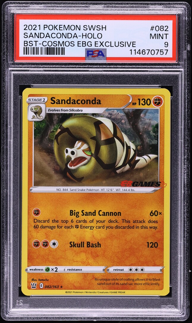 2021 Pokemon SWSH Battle Styles EBG Exclusive Cosmos Holo Sandaconda #82 PSA 9