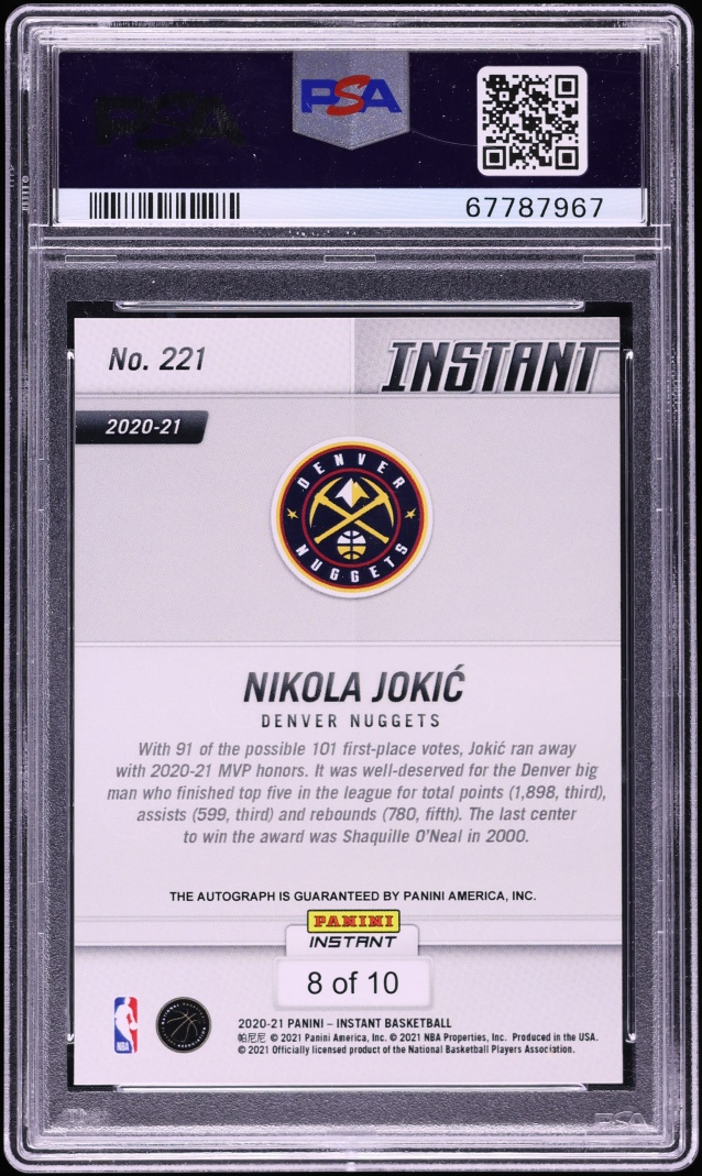 2020 Panini Instant Orange Nikola Jokic AUTO DNA 10 /10 #221 PSA 10 GEM MINT - Photo 2