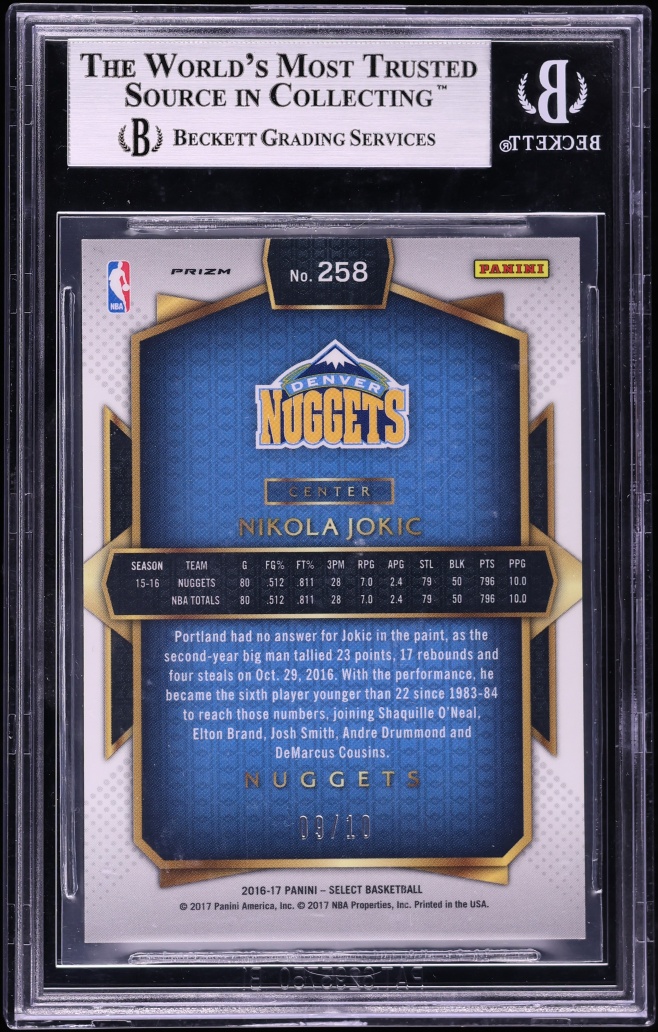 2016 Select Gold Prizm Nikola Jokic /10 #258 BGS 8.5 NM-MT+ - Photo 2