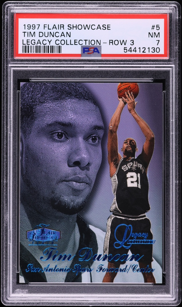 1997 Flair Showcase Legacy Collection Row 3 Tim Duncan ROOKIE /100 #5 PSA 7 NRMT - Photo 1