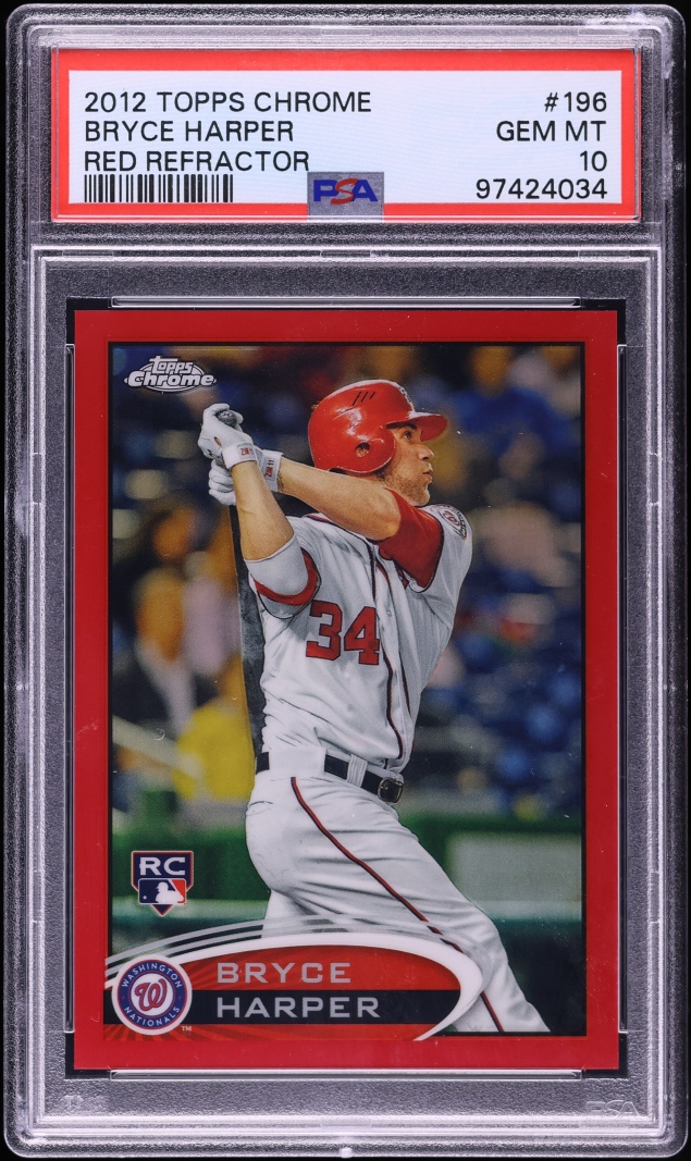 2012 Topps Chrome Red Refractor Bryce Harper ROOKIE /25 #196 PSA 10 GEM MINT - Photo 1