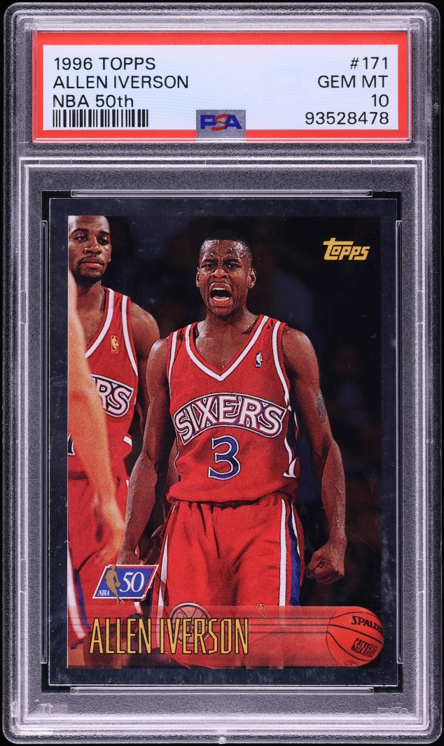 1996 Topps NBA 50th Allen Iverson ROOKIE #171 PSA 10 GEM MINT - Photo 1