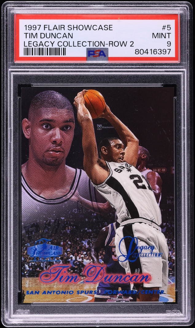 1997 Flair Showcase Legacy Collection Row 2 Tim Duncan ROOKIE /100 #5 PSA 9 MINT - Photo 1