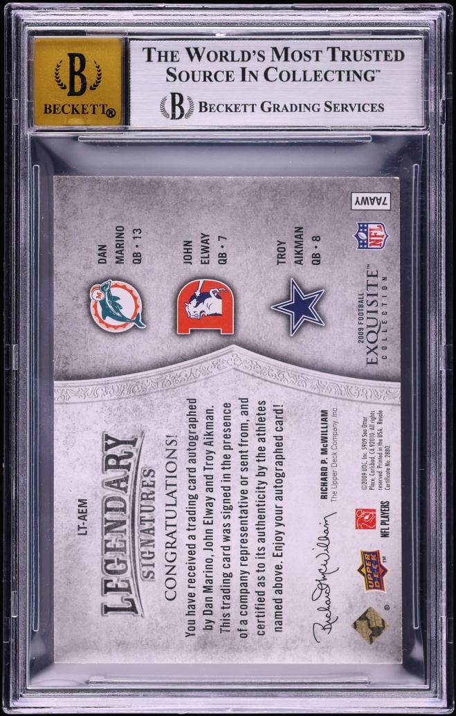 2009 Exquisite Legendary Signatures Trios Dan Marino John Elway Troy Aikman AUTO /15 BGS 8.5 - Photo 2