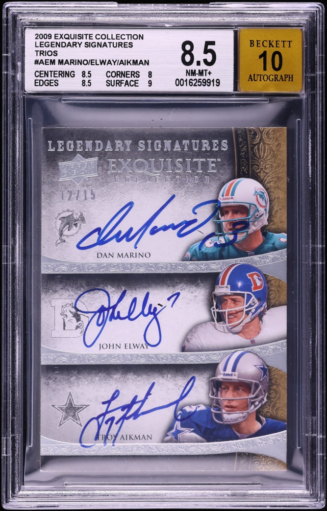 2009 Exquisite Legendary Signatures Trios Dan Marino John Elway Troy Aikman AUTO /15 BGS 8.5 - Photo 1