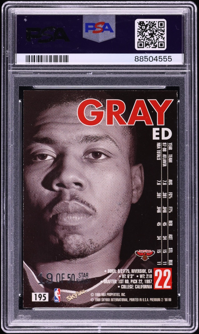 1998 Skybox Premium Star Rubies Ed Gray /50 #195 PSA 6 EXMT - Photo 2