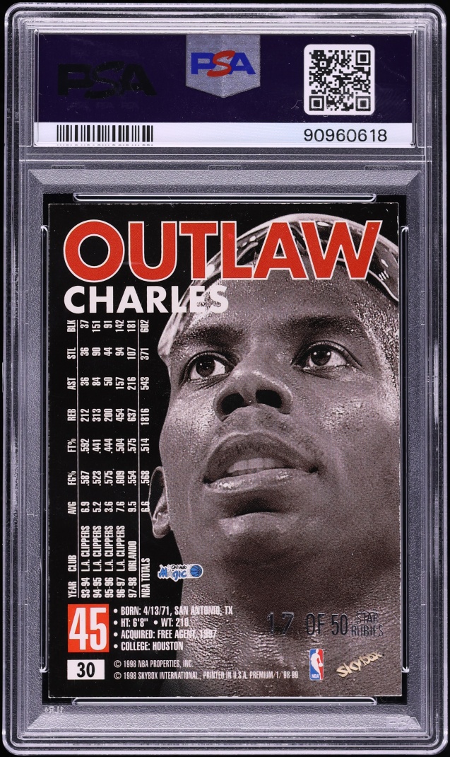 1998 Skybox Premium Star Rubies Charles Outlaw /50 #30 PSA 7 NRMT - Photo 2