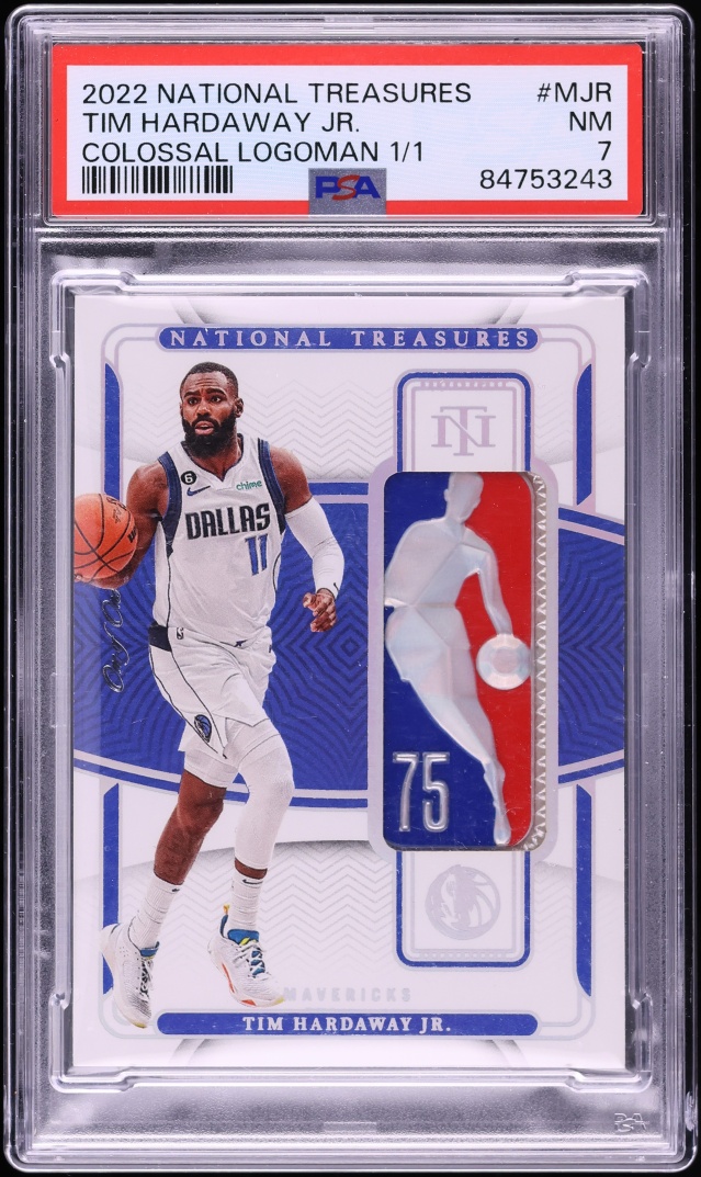 2022 National Treasures Colossal Tim Hardaway Jr. LOGOMAN PATCH 1/1 #CL-MJR PSA 7 NRMT - Photo 1