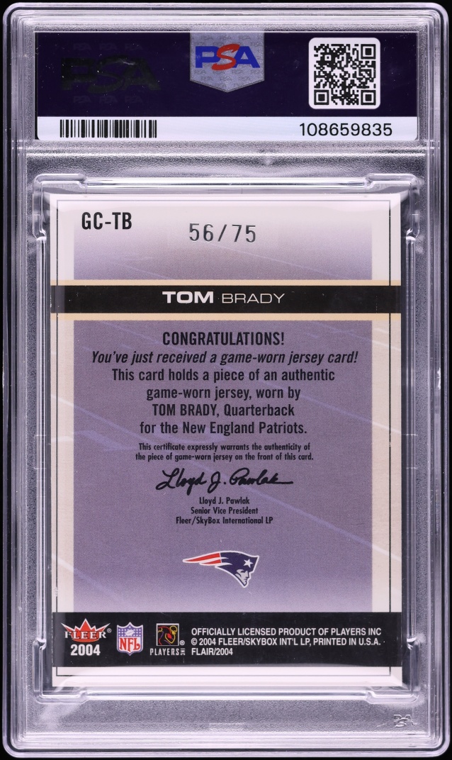 2004 Flair Gridiron Cuts Silver Tom Brady PATCH /75 #GC-TB PSA 9 MINT - Photo 2