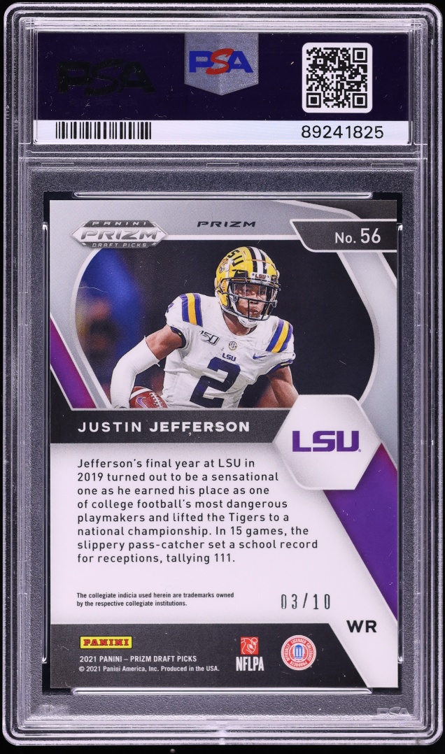 2021 Panini Prizm Draft Picks Gold Justin Jefferson /10 #56 PSA 10 GEM MINT - Photo 2