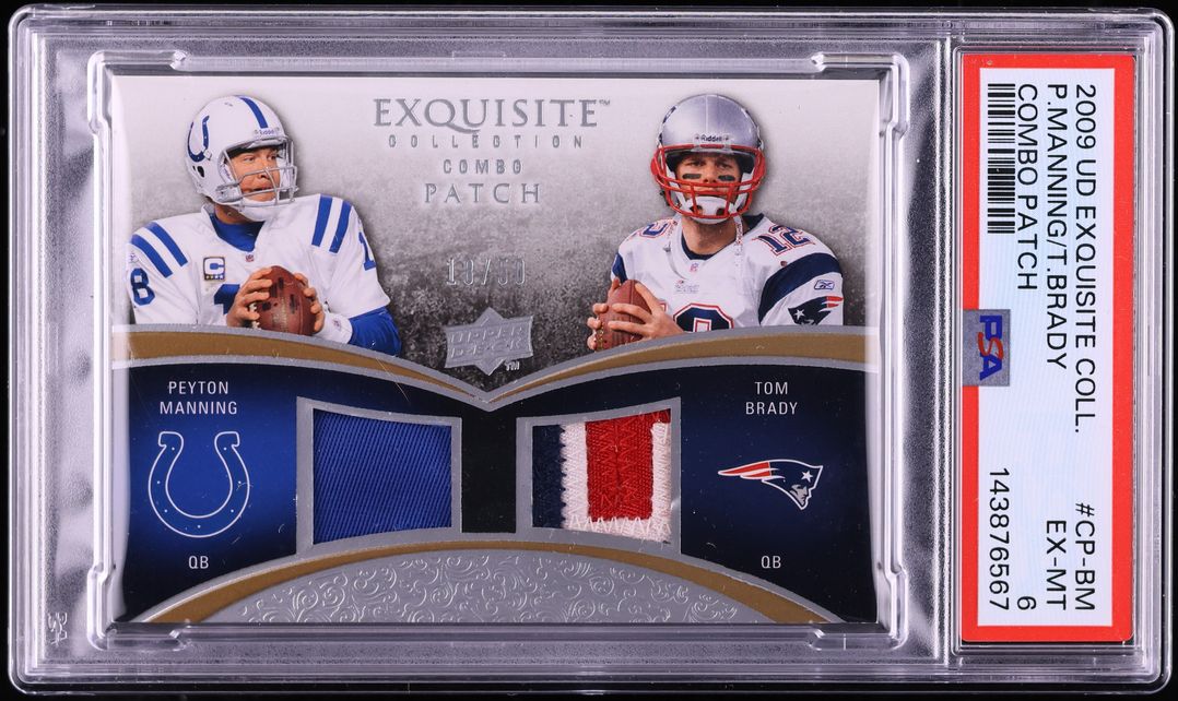 2009 Exquisite Collection Combo Peyton Manning Tom Brady PATCH JERSEY # 18/50 #CP-BM PSA 6 EXMT - Photo 1