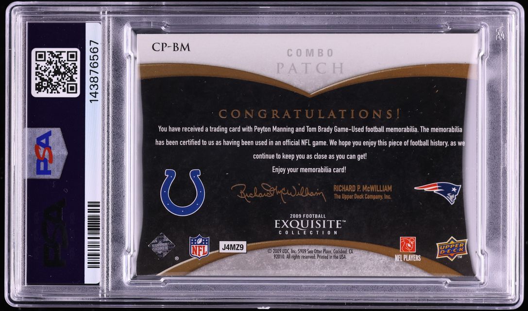 2009 Exquisite Collection Combo Peyton Manning Tom Brady PATCH JERSEY # 18/50 #CP-BM PSA 6 EXMT - Photo 2
