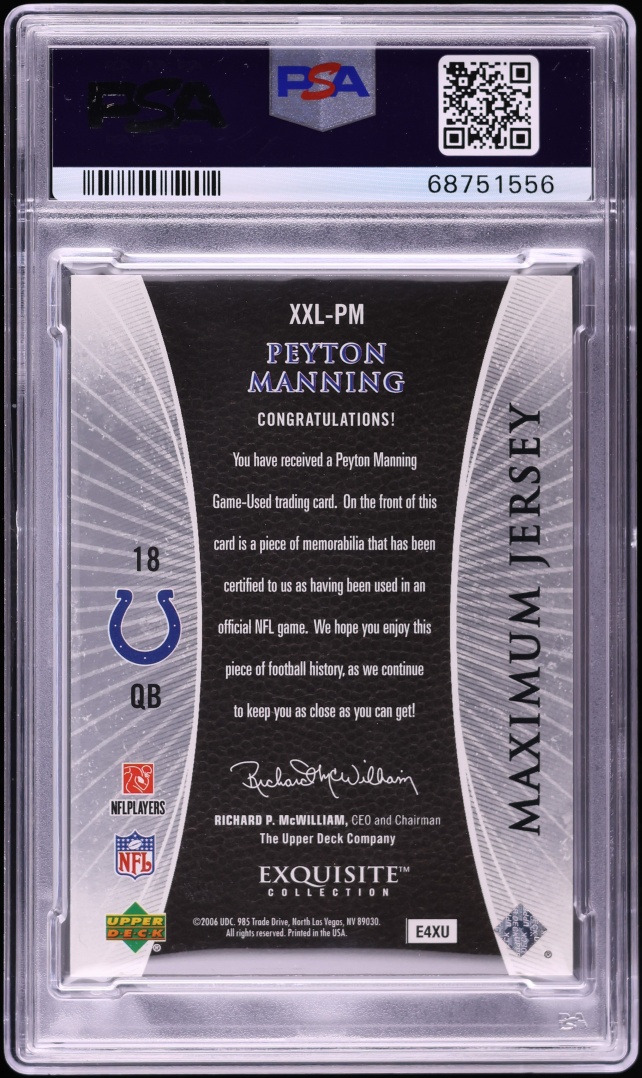 2006 Exquisite Collection Maximum Jersey Silver Peyton Manning PATCH /75 #XXL-PM PSA 8 NM-MT - Photo 2