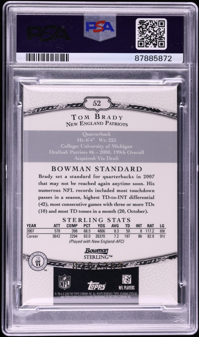 2008 Bowman Sterling Jersey Tom Brady PATCH /389 #52 PSA 7 NRMT - Photo 2
