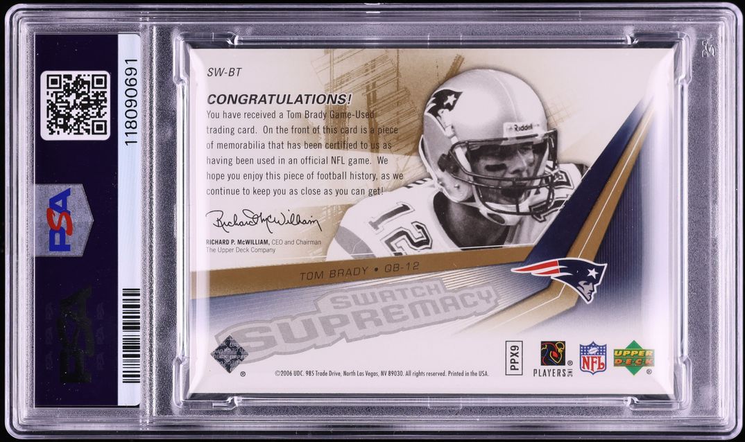 2006 SPx Swatch Supremacy Tom Brady PATCH #SW-BT PSA 9 MINT - Photo 2