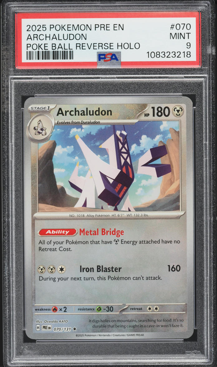 2025 Pokemon Scarlet & Violet Prismatic Evolutions Poke Ball Holo Archaludon #70 PSA 9 MINT