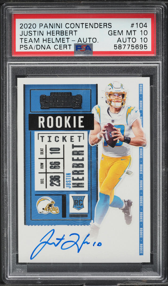 2020 Panini Contenders Ticket Justin Herbert ROOKIE AUTO DNA 10 #104 PSA 10 GEM