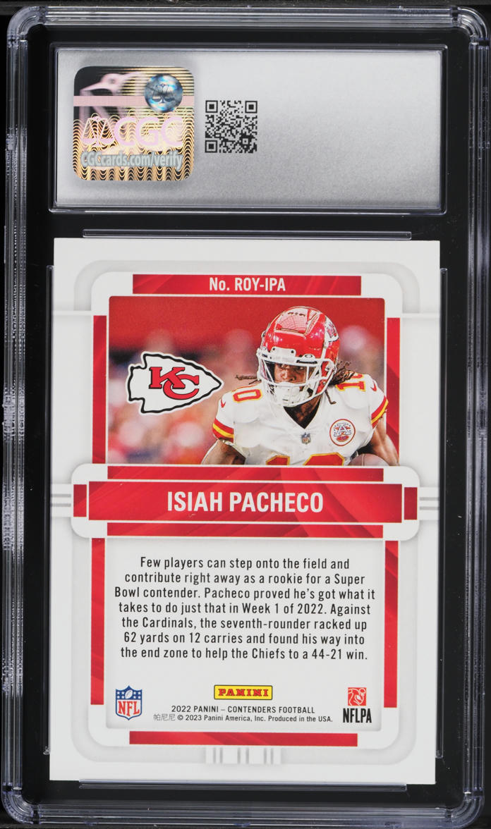 2022 Panini Contenders Rookie Of The Year Isiah Pacheco ROOKIE #ROY-IPA CGC 9 MINT