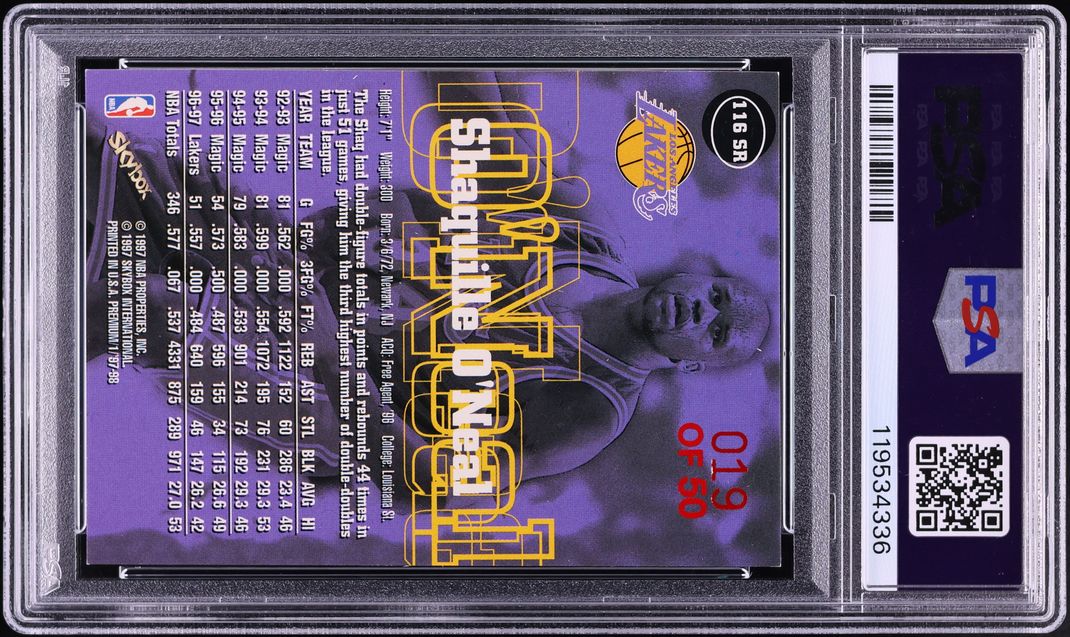 1997 Skybox Premium Star Rubies Shaquille O'Neal /50 #116 PSA 6 EXMT - Photo 2