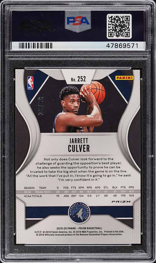 2019 Panini Prizm Choice Red Jarrett Culver ROOKIE RC /88 #252 PSA 10 GEM MINT