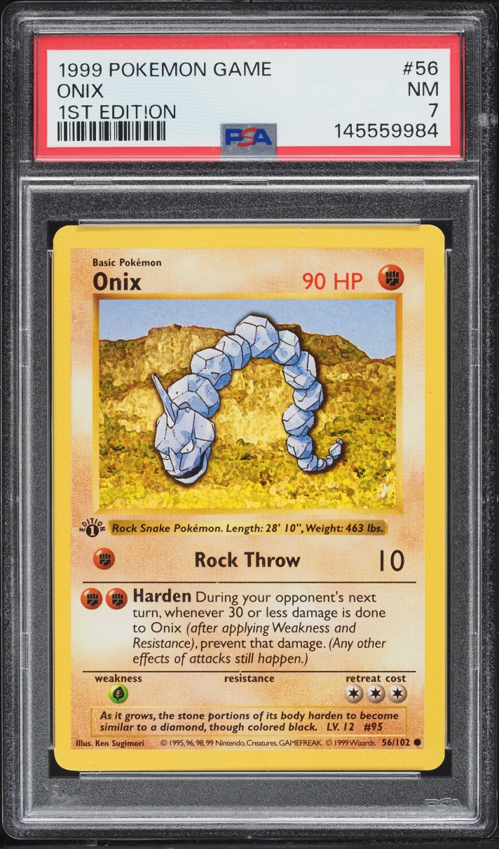 1999 Pokemon Base Set Shadowless 1st Edition Onix #56 PSA 7 NRMT