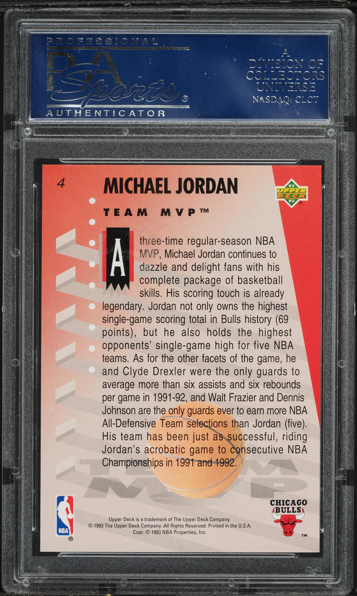 1992 Upper Deck MVP Holograms Michael Jordan #4 PSA 10 GEM MINT