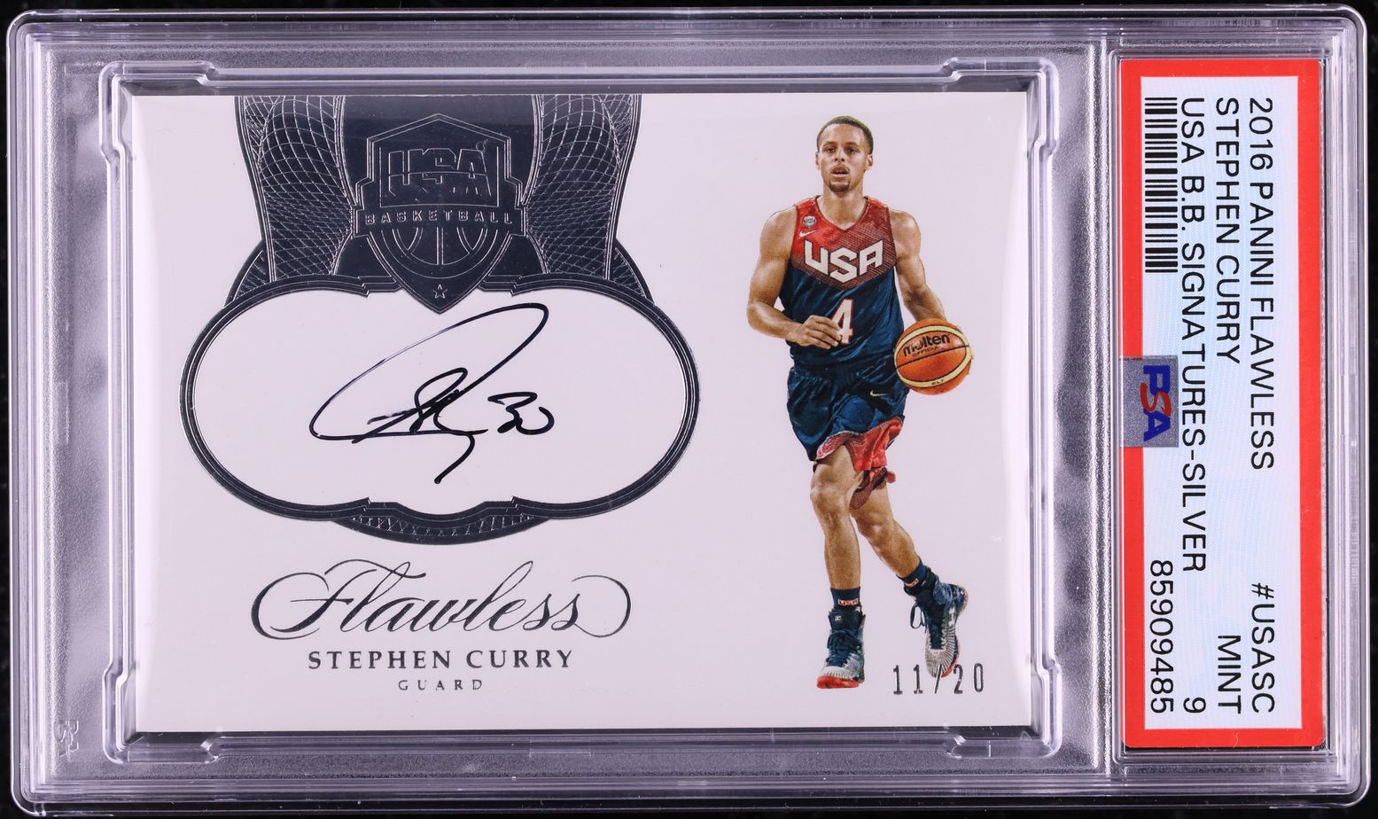 2016 Panini Flawless USA Basketball Silver Stephen Curry AUTO /20 #USA-SC PSA 9