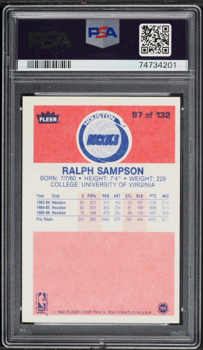 1986 Fleer Basketball Ralph Sampson ROOKIE #97 PSA 6 EXMT