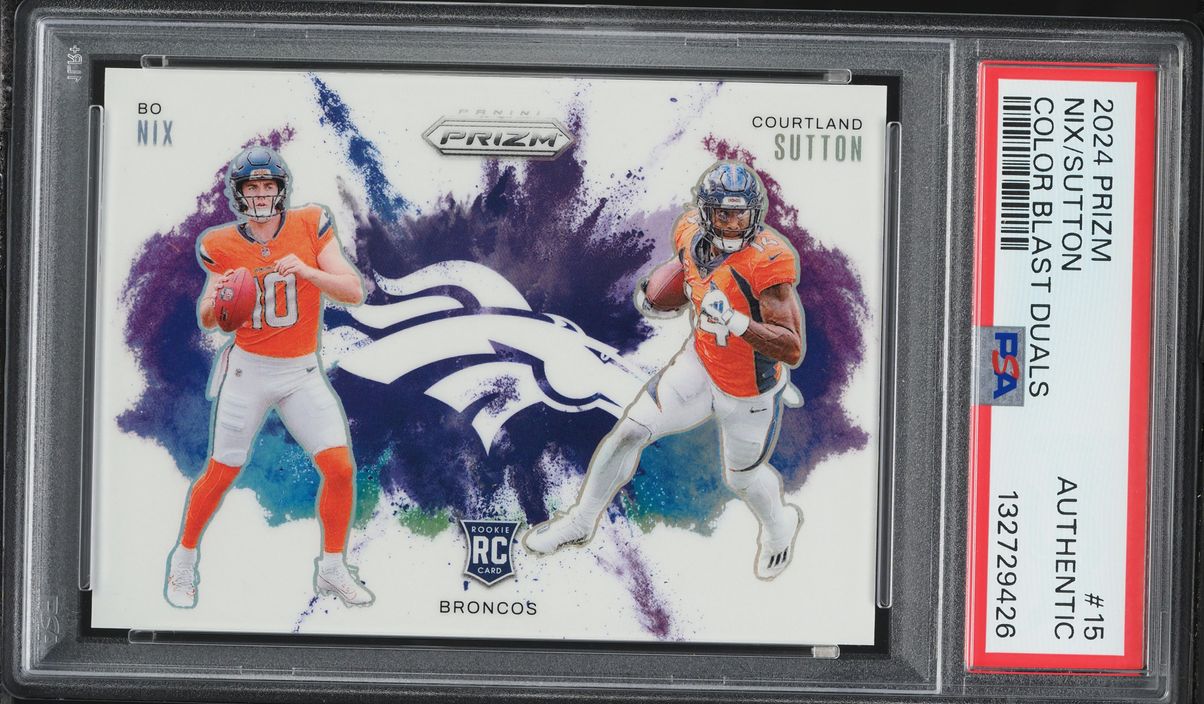 2024 Panini Prizm Color Blast Duals Bo Nix & Courtland Sutton ROOKIE #15 PSA AUTH
