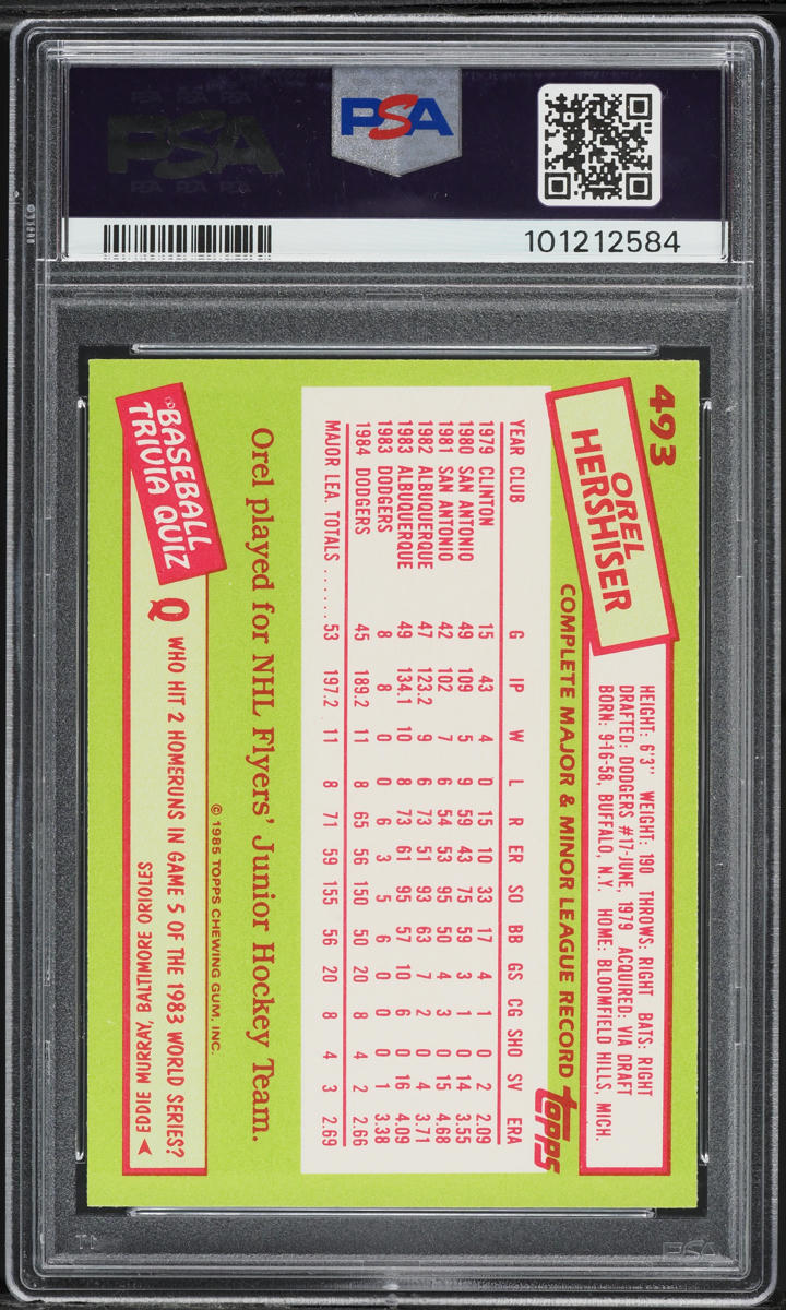 1985 Topps Tiffany Orel Hershiser ROOKIE #493 PSA 9 MINT