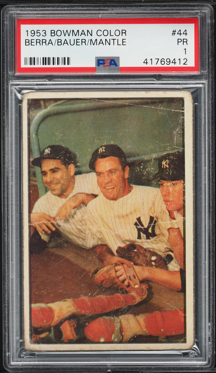 1953 Bowman Color Yogi Berra Mickey Mantle Hank Bauer #44 PSA 1 PR