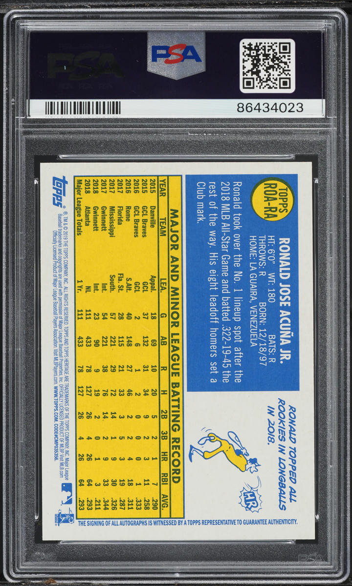 2019 Topps Heritage Real One Ronald Acuna Jr. AUTO #ROA-RA PSA 9 MINT