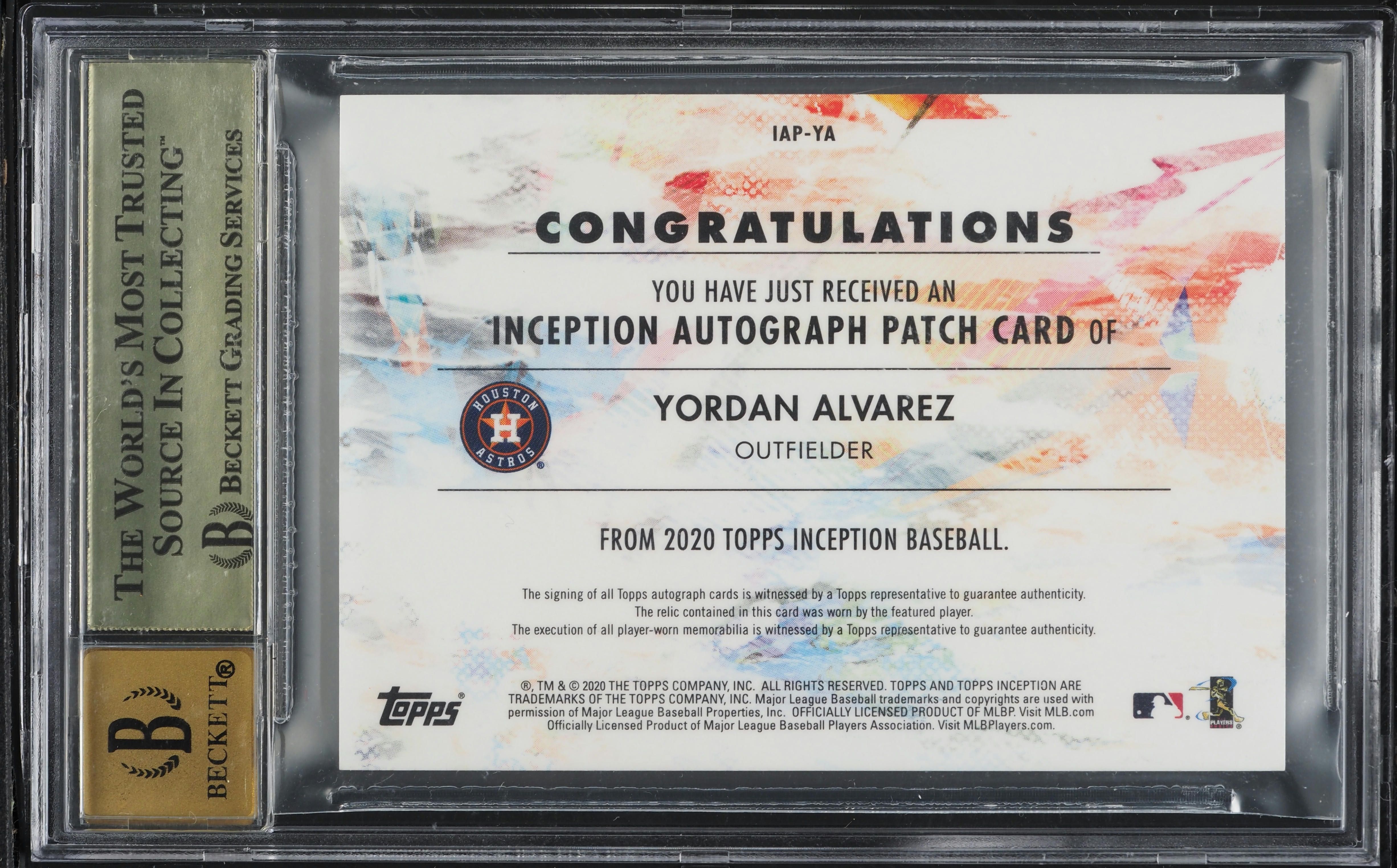 2020 Topps Inception Yordan Alvarez ROOKIE PATCH AUTO /199