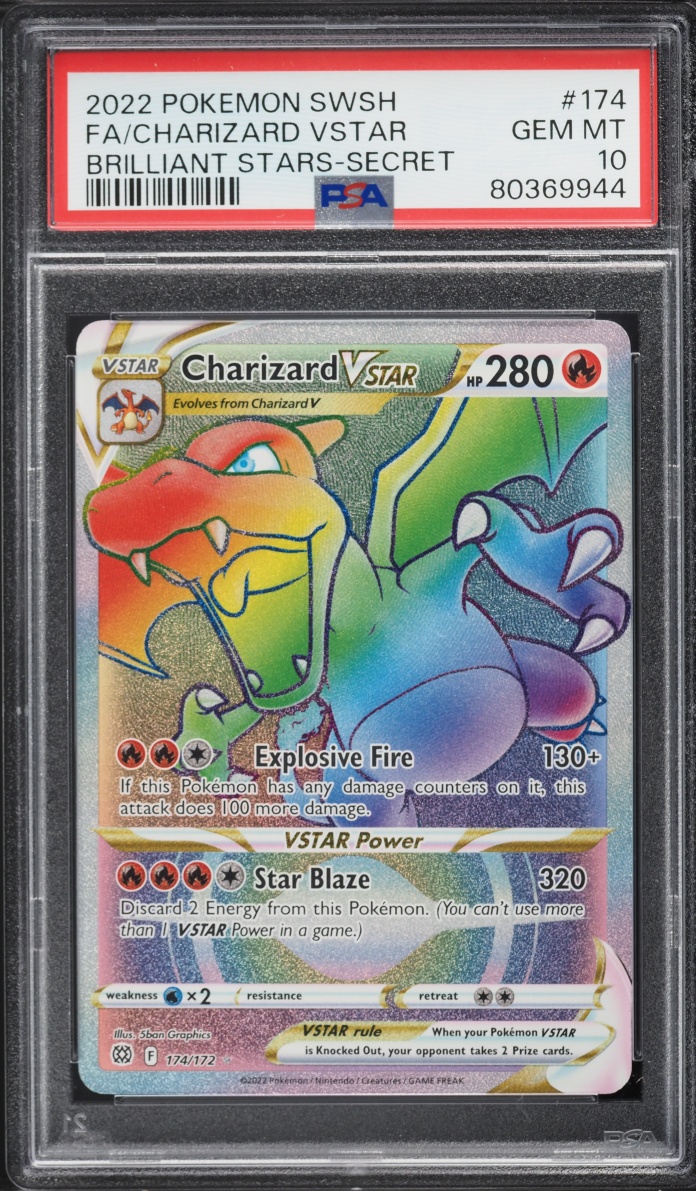 2022 Pokemon Sword & Shield Brilliant Stars Rainbow Rare Charizard VSTAR #174 PSA 10 GEM MINT