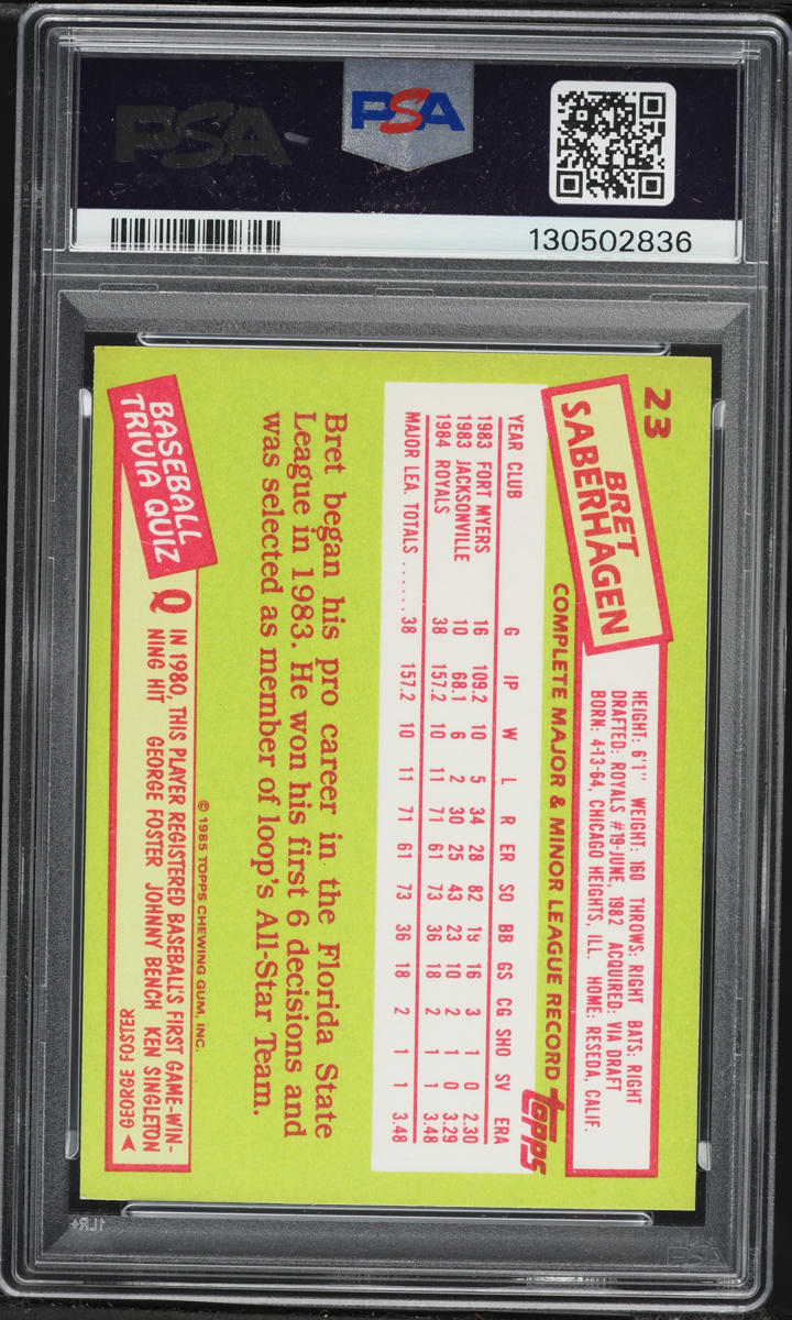 1985 Topps Tiffany Bret Saberhagen #23 PSA 7 NRMT