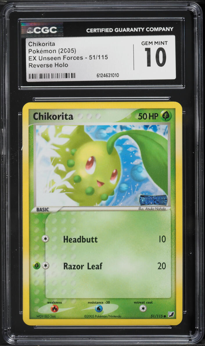 2005 Pokemon EX Unseen Forces Reverse Holo Chikorita #51 CGC 10 GEM MINT