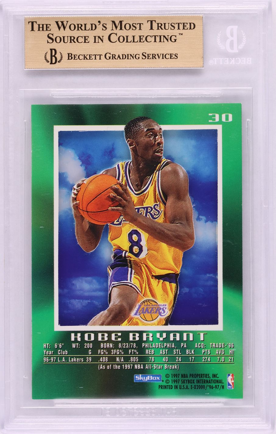 1996 Skybox E-X2000 Kobe Bryant ROOKIE #30 BGS 9.5 GEM MINT