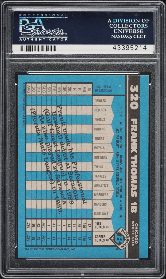 1990 Bowman Frank Thomas ROOKIE #320 PSA 10 GEM MINT