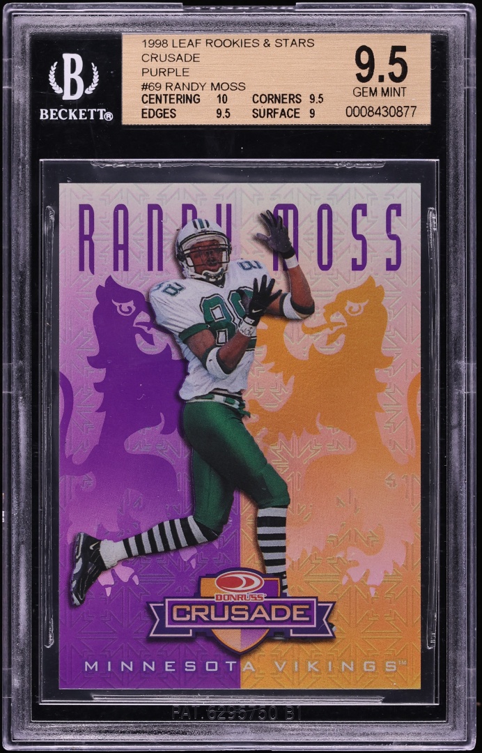 1998 Leaf R & S Crusade Purple Randy Moss ROOKIE /100 #69 BGS 9.5 GEM MINT - Photo 1