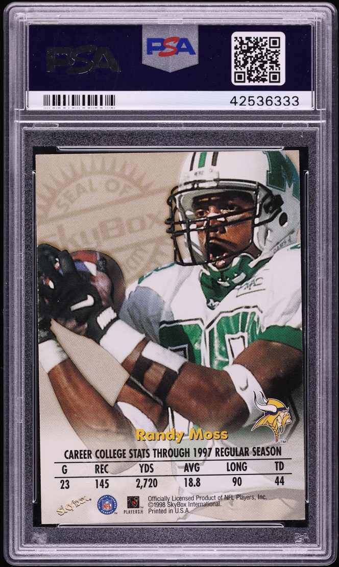 1998 Skybox Premium Autographics Randy Moss ROOKIE AUTO PSA 9 MINT - Photo 2