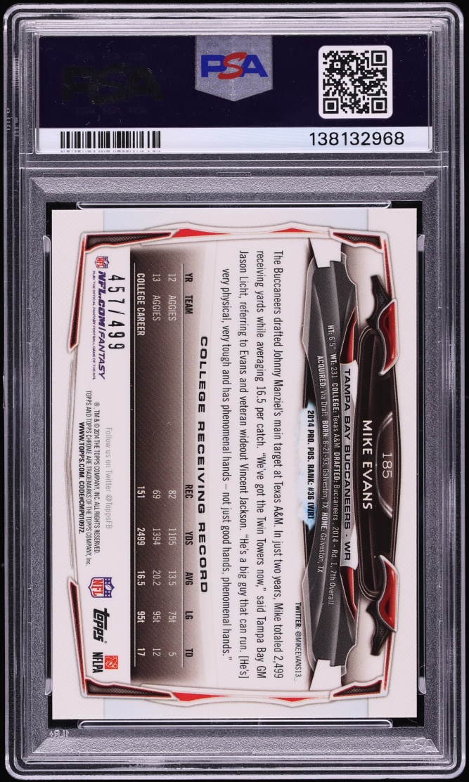 2014 Topps Chrome Camo Refractor Mike Evans ROOKIE /499 #185 PSA 9 MINT - Photo 2