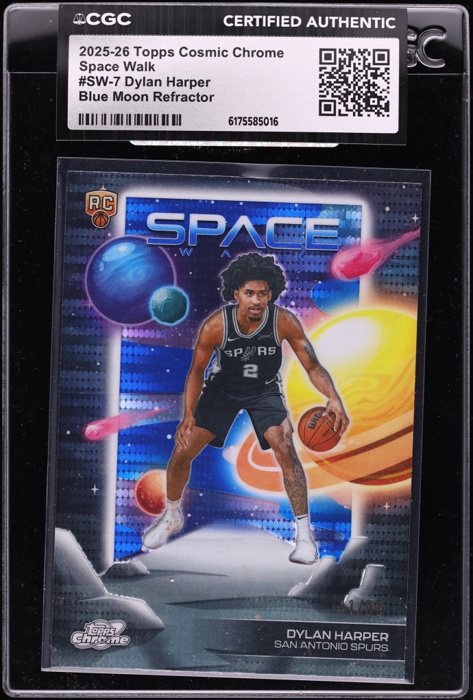 2025 Topps Chrome Cosmic Space Walk Blue Moon Refractor Dylan Harper ROOKIE /99 #SW-7 CGC AUTH