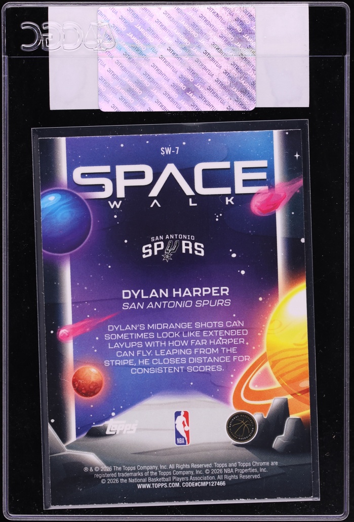 2025 Topps Chrome Cosmic Space Walk Blue Moon Refractor Dylan Harper ROOKIE /99 #SW-7 CGC AUTH